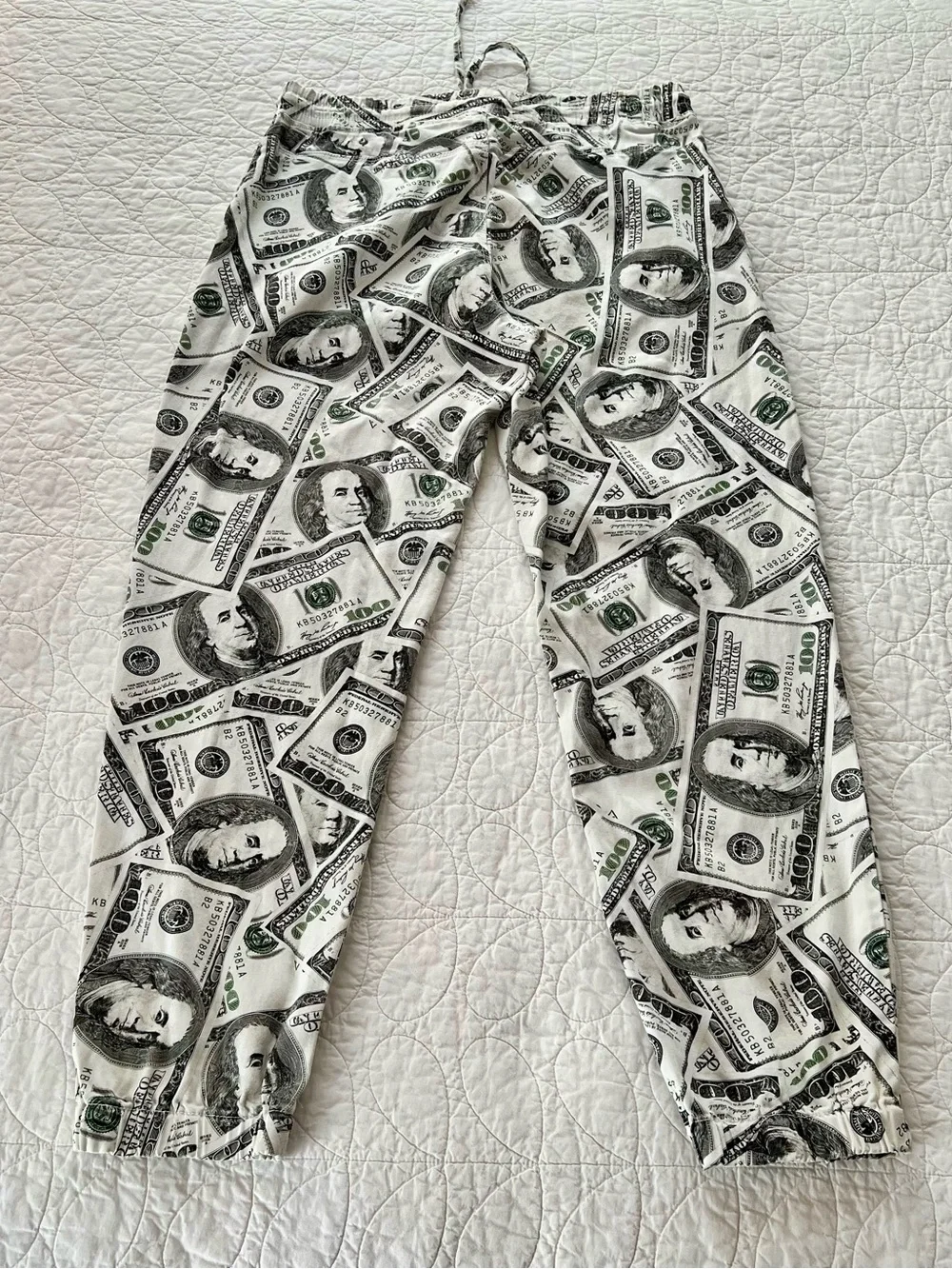 American Bazi Money-Print Joggers - White/Black/Green Streetwear Fun Bold $$$